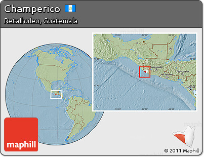Savanna Style Location Map of Champerico, highlighted parent region, hill shading