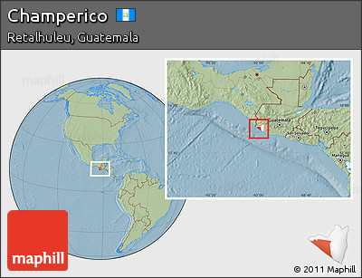 Savanna Style Location Map of Champerico, highlighted parent region, hill shading