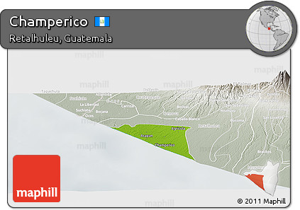 Physical Panoramic Map of Champerico, lighten, semi-desaturated