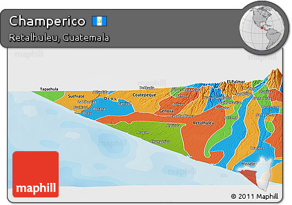 Physical Panoramic Map of Champerico, political outside