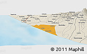 Political Panoramic Map of Champerico, shaded relief outside