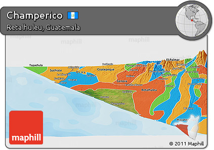 Satellite Panoramic Map of Champerico, political outside