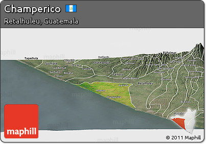 Satellite Panoramic Map of Champerico, semi-desaturated