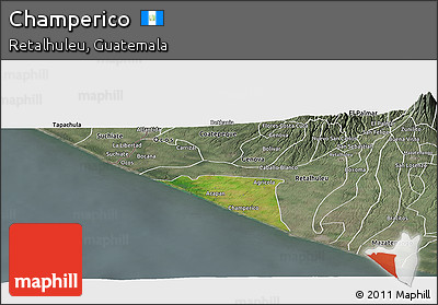 Satellite Panoramic Map of Champerico, semi-desaturated