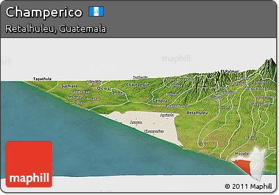 Shaded Relief Panoramic Map of Champerico, satellite outside