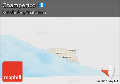 Shaded Relief Panoramic Map of Champerico, single color outside