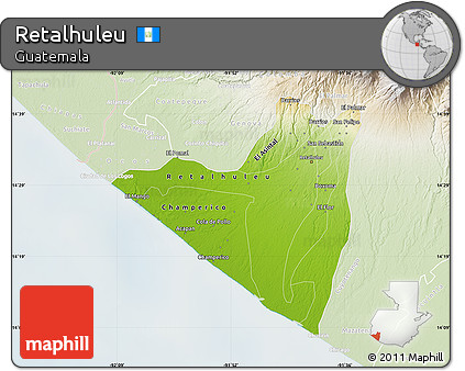 Physical Map of Retalhuleu, lighten