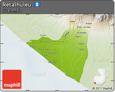 Physical Map of Retalhuleu, lighten