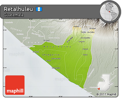 Physical Map of Retalhuleu, lighten, semi-desaturated