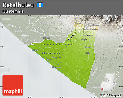 Physical Map of Retalhuleu, lighten, semi-desaturated