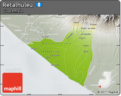 Physical Map of Retalhuleu, lighten, semi-desaturated