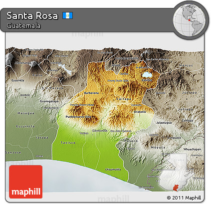 Physical 3D Map of Santa Rosa, semi-desaturated