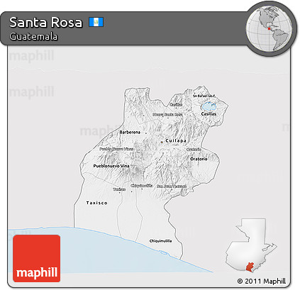 Silver Style 3D Map of Santa Rosa, single color outside