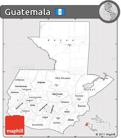Silver Style Simple Map of Guatemala, cropped outside
