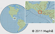 Savanna Style Location Map of Lago Atitlan, highlighted parent region, hill shading