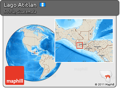Shaded Relief Location Map of Lago Atitlan, within the entire country