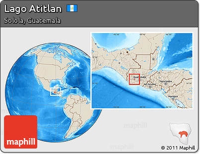Shaded Relief Location Map of Lago Atitlan, within the entire country