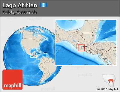Shaded Relief Location Map of Lago Atitlan, within the entire country