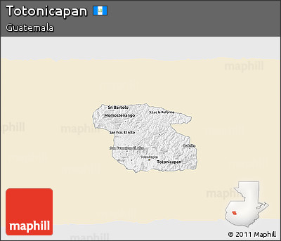 Classic Style 3D Map of Totonicapan, single color outside