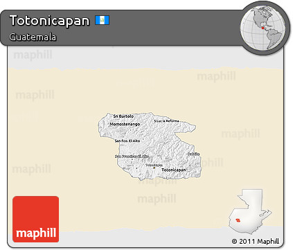 Classic Style 3D Map of Totonicapan, single color outside