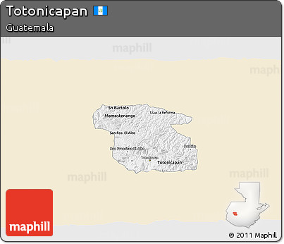 Classic Style 3D Map of Totonicapan, single color outside