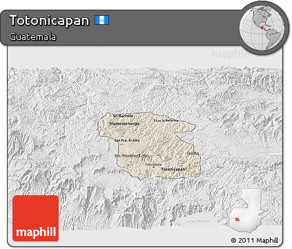 Shaded Relief 3D Map of Totonicapan, lighten, desaturated