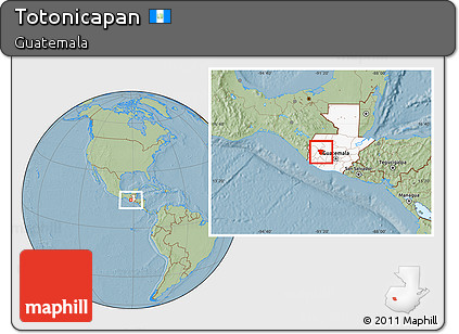 Savanna Style Location Map of Totonicapan, highlighted country, hill shading