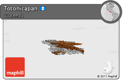 Physical Panoramic Map of Totonicapan, single color outside