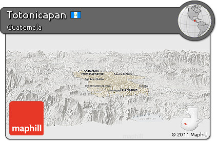 Shaded Relief Panoramic Map of Totonicapan, lighten, semi-desaturated