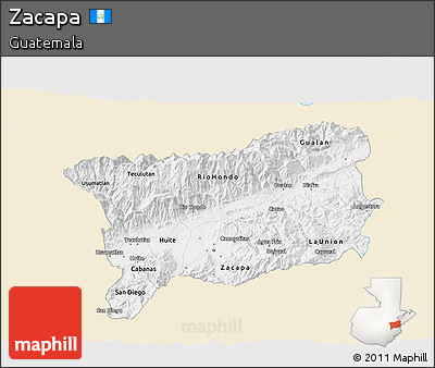 Classic Style 3D Map of Zacapa, single color outside