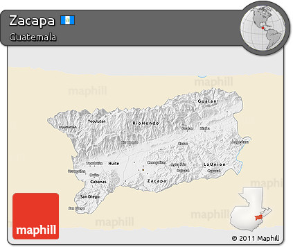 Classic Style 3D Map of Zacapa, single color outside