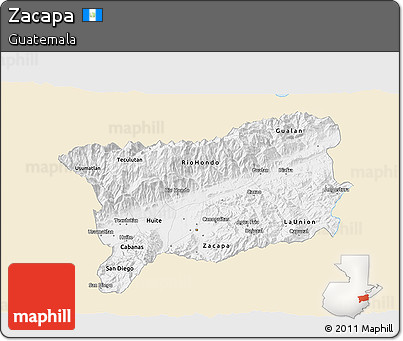 Classic Style 3D Map of Zacapa, single color outside