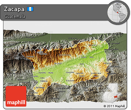 Physical 3D Map of Zacapa, darken, semi-desaturated