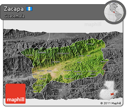 Satellite 3D Map of Zacapa, desaturated