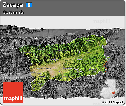 Satellite 3D Map of Zacapa, desaturated