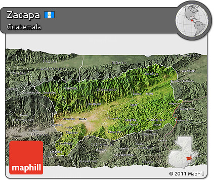 Satellite 3D Map of Zacapa, semi-desaturated