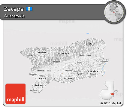 Silver Style 3D Map of Zacapa, single color outside