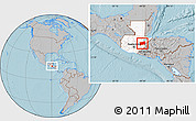 Gray Location Map of Zacapa, highlighted country, hill shading