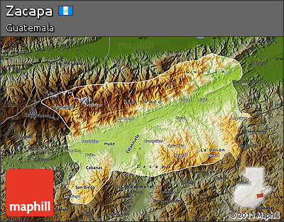 Physical Map of Zacapa, darken