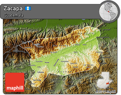 Physical Map of Zacapa, darken