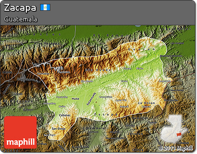 Physical Map of Zacapa, darken