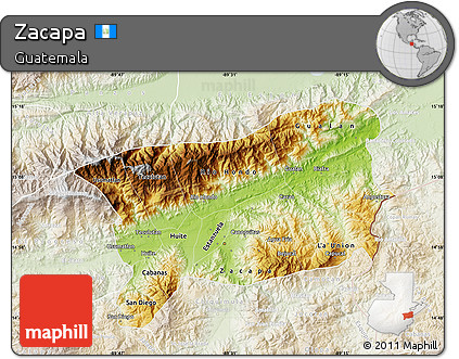 Physical Map of Zacapa, lighten