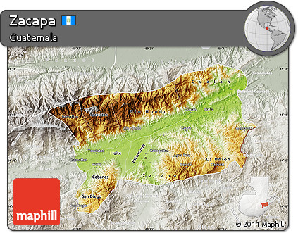 Physical Map of Zacapa, lighten, semi-desaturated