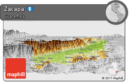 Physical Panoramic Map of Zacapa, lighten, desaturated