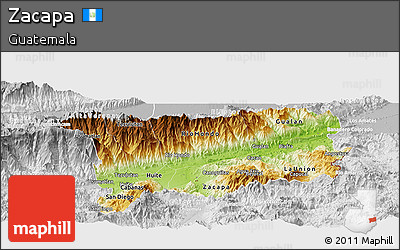 Physical Panoramic Map of Zacapa, lighten, desaturated