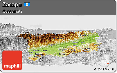 Physical Panoramic Map of Zacapa, lighten, desaturated