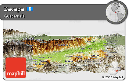 Physical Panoramic Map of Zacapa, semi-desaturated