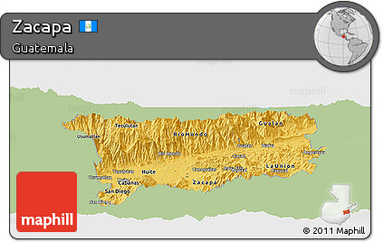 Savanna Style Panoramic Map of Zacapa, single color outside