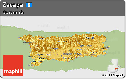 Savanna Style Panoramic Map of Zacapa, single color outside