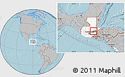 Gray Location Map of Teculutan, highlighted country, highlighted parent region, within the entire country, hill shading